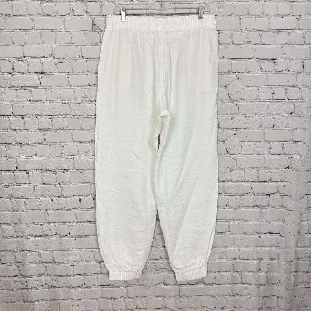 Hanro Women L White Relaxed Fit Jogger Pants Loungewear Sleepwear L Cotton Gauze